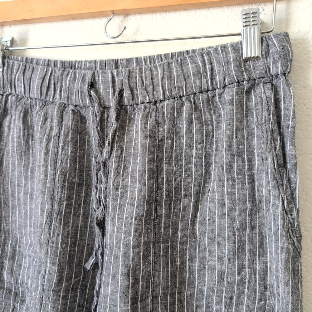 Eileen Fisher Organic Linen Pinstripe Wide Leg Pants Grey XS Coastal Euro Summer - Picture 7 of 7
